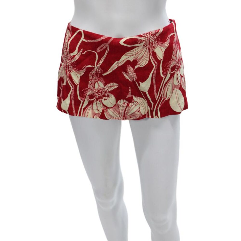 Reformation Unisex Red Floral Linen Rayon Shorts Zip Size 0